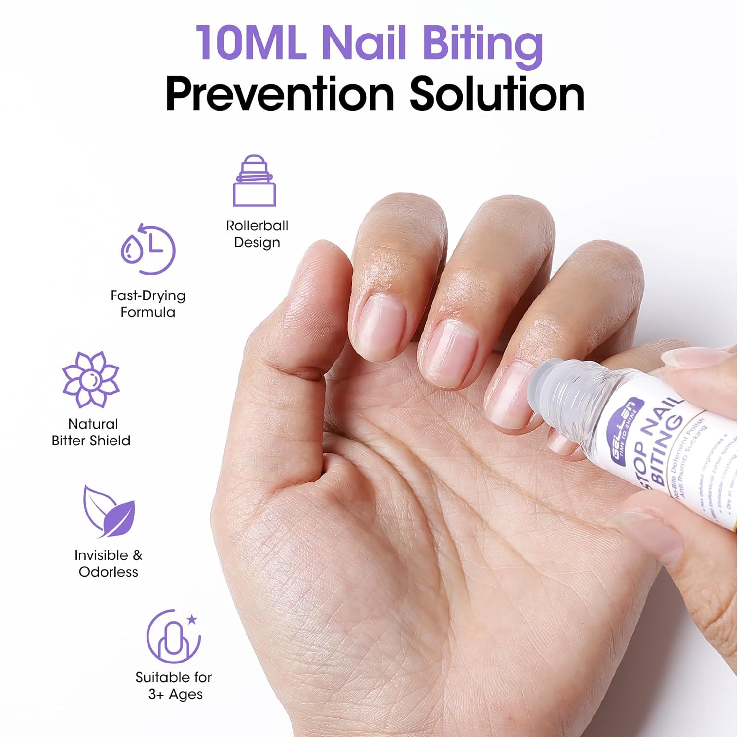 Gellen Nail Biting Treatment for Kids & Adults, Roll-On Stop Thumb Sucking Deterrent, 10ml Nail Biting Prevention, Quick Dry & Water-Resistant No Bite Nail Polish, Nail Care Solution-Velvo Beauty
