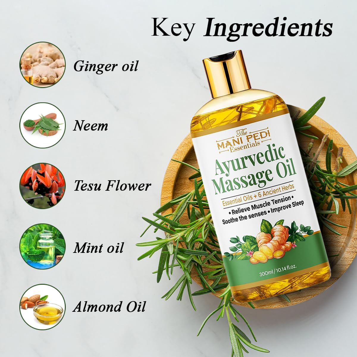 Ayurvedic Massage Oil enriched with Clove, Almond, Lemongrass & Lavender Oils & 6 Ancient Herbs. Relieves Muscle Tensions, Calms Nerves, Soothes. 100% Natural 300ml-Velvo Beauty