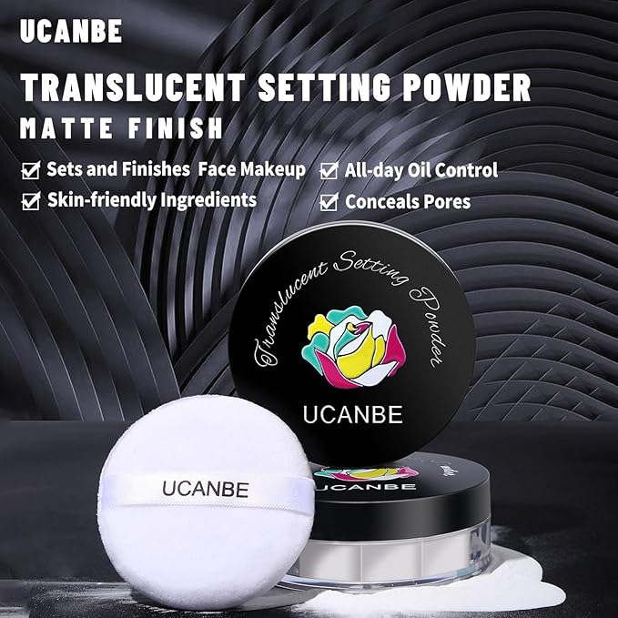 UCANBEMAKUP Long Lasting Makeup Setting Spray Kit- 6.76 Fl oz Hydrating Matte Finish Mist Lightweight Face Make up Fixer +Translucent Loose Setting Powder+2PC Sponge Puff Set-Velvo Beauty