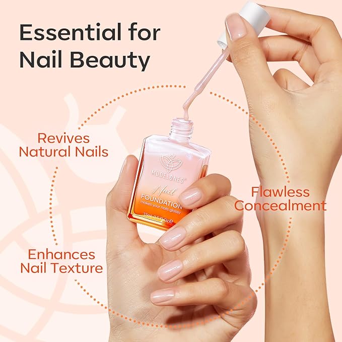 modelones Nail Strengthener, Iridescent Pink Nail Natural Concealer Foundation Polish Air Dry Nail Growth Polish for Damaged Nails Imperfection Masking Gifts for Women 15ml-Velvo Beauty