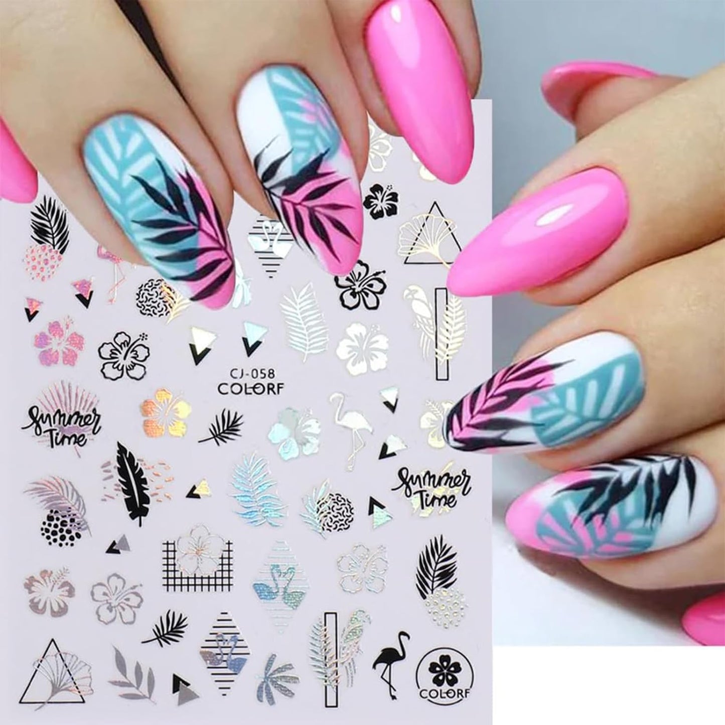 Summer Nail Art Stickers 6 Sheets Shell Nail Decals 3D Self-Adhesive Nails Design Accessories Palm Tree Jellyfish Mermaid Stickers for Women Nails Decoration-Velvo Beauty
