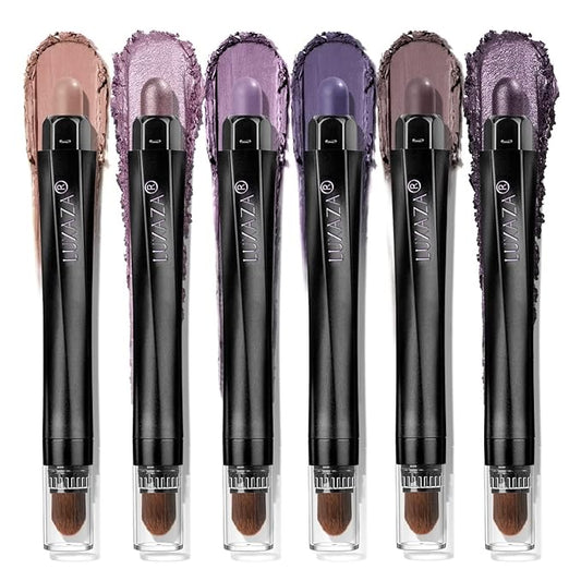 Purple Eyeshadow Stick Makeup 6PCS Set, Metallic Shimmer Matte Cream Eye Shadow Palette Brightener Pencil Crayon - BLUEBERRY-Velvo Beauty