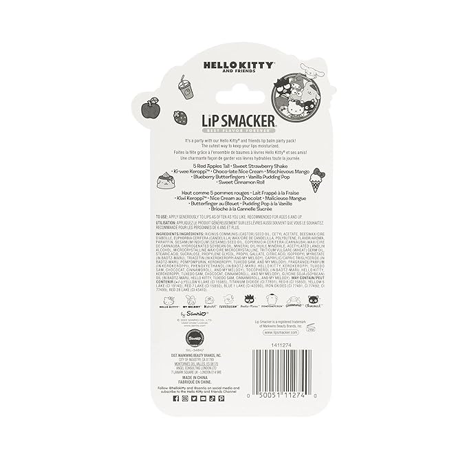 Lip Smacker Sanrio Hello Kitty and Friends 8-Piece Flavored Lip Balm, Clear, For Kids, My Melody, Little Twin Stars, and Chococat-Velvo Beauty