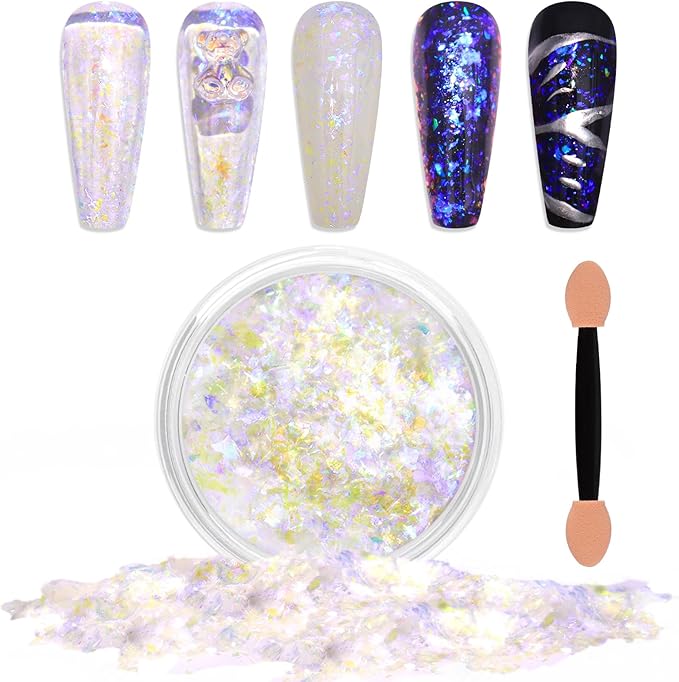 Laza Starry Night Chameleon Flakes Nail Glitter Irregular Opal Nail Foil Flakes Chunky Confetti Color-Shift Sequins Iridescent Fairy Dust for Mermaid Nails Design, Nail Decorations for Nail Art-Velvo Beauty
