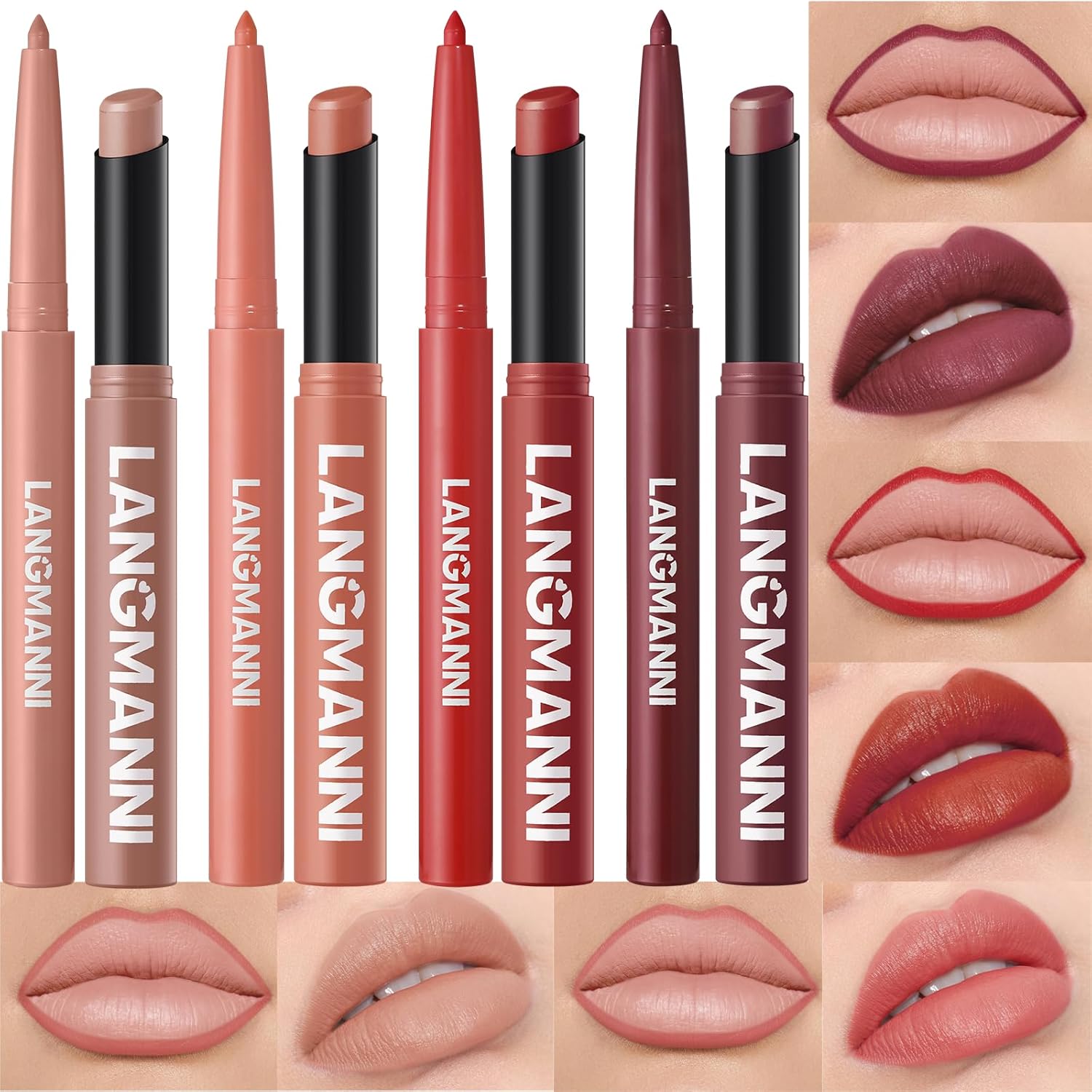 Jolilab 8Pcs Lip Set: 4 Colors Lip Liner+4 Colors Lipstick, Matte/Creamy,Smooth Creamy Texture,Long-Lasting,Bold/Nude Shades for Daily/Party, Vegan, Gift for Makeup Lovers.(#03+05+10+12)-Velvo Beauty