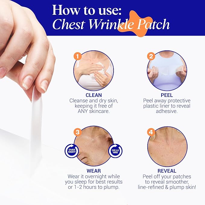 Wrinkles Schminkles Chest Wrinkle Patch & Cleanser Starter Pack - Set of Reusable Chest Silicone Wrinkle Patch + Patch Cleanser (2 oz) Maximise Uses - Smooth & Prevent Chest & Décolletage Wrinkles-Velvo Beauty