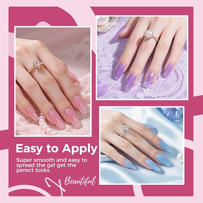 JEWHITENY 28 Colors Poly Nail Gel Kit with Base Top Coat Purple Blue Yellow Nude Pink Glitter Shades Quick-Dry for Beginners DIY Need U V Lamp Curing-Velvo Beauty