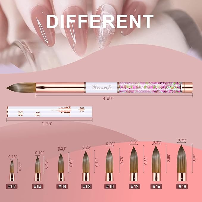 Acrylic Nail Brush Size 8,KEMEISI 100% Pure Kolinsky Nail Art Brushes Sturdy Handle Oval Shaped Acrylic Powder Nail Design Tools for Professional Manicure DIY Home Salon (White)-Velvo Beauty