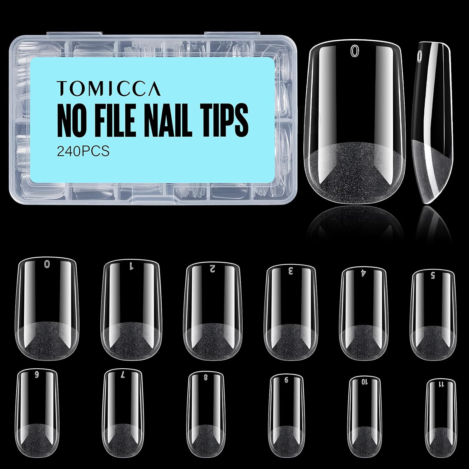 TOMICCA Short Square Nail Tips,Acrylic Gel Tips 240Pcs Fake Nails Full Cover 12 Sizes False Nails Half Matte for Nail Extension Home DIY Salon-Velvo Beauty