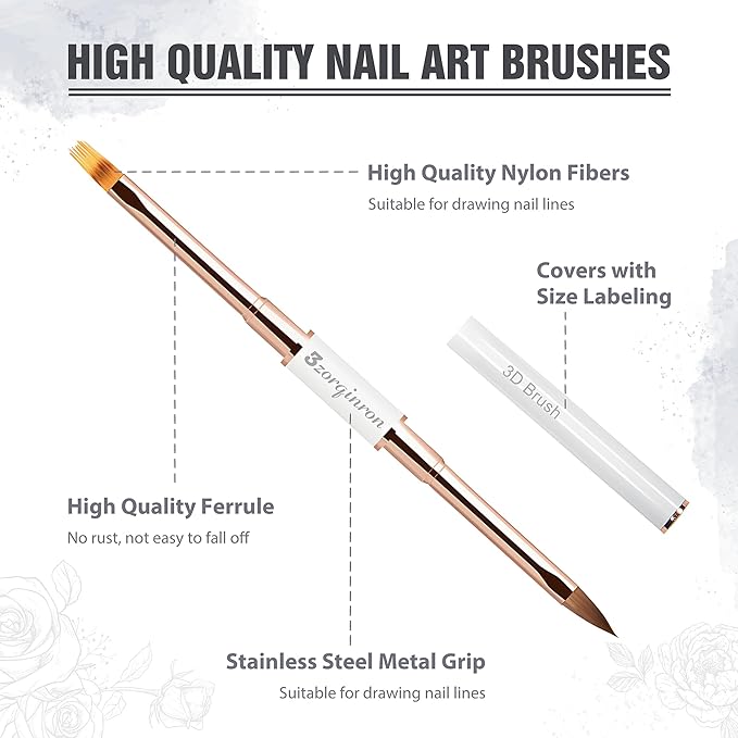 Nail Art Bushes Set, Professional 5Pcs Double-Ended Nail Brush Kit for Details, Long Lines, Ombre & 3D Design-Perfect for DIY Manicures & Salons (White)-Velvo Beauty