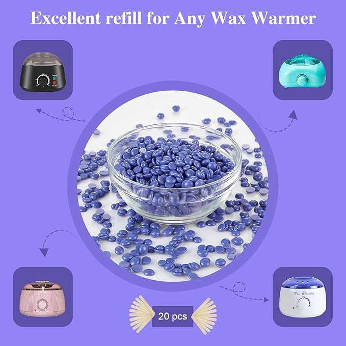 PURPLESKY Hair Removal Wax, 40oz Hard Wax Beads for Bikini, Body, Face, Fast Melt Waxing Beans Bulk (Lavender Scent)-Velvo Beauty