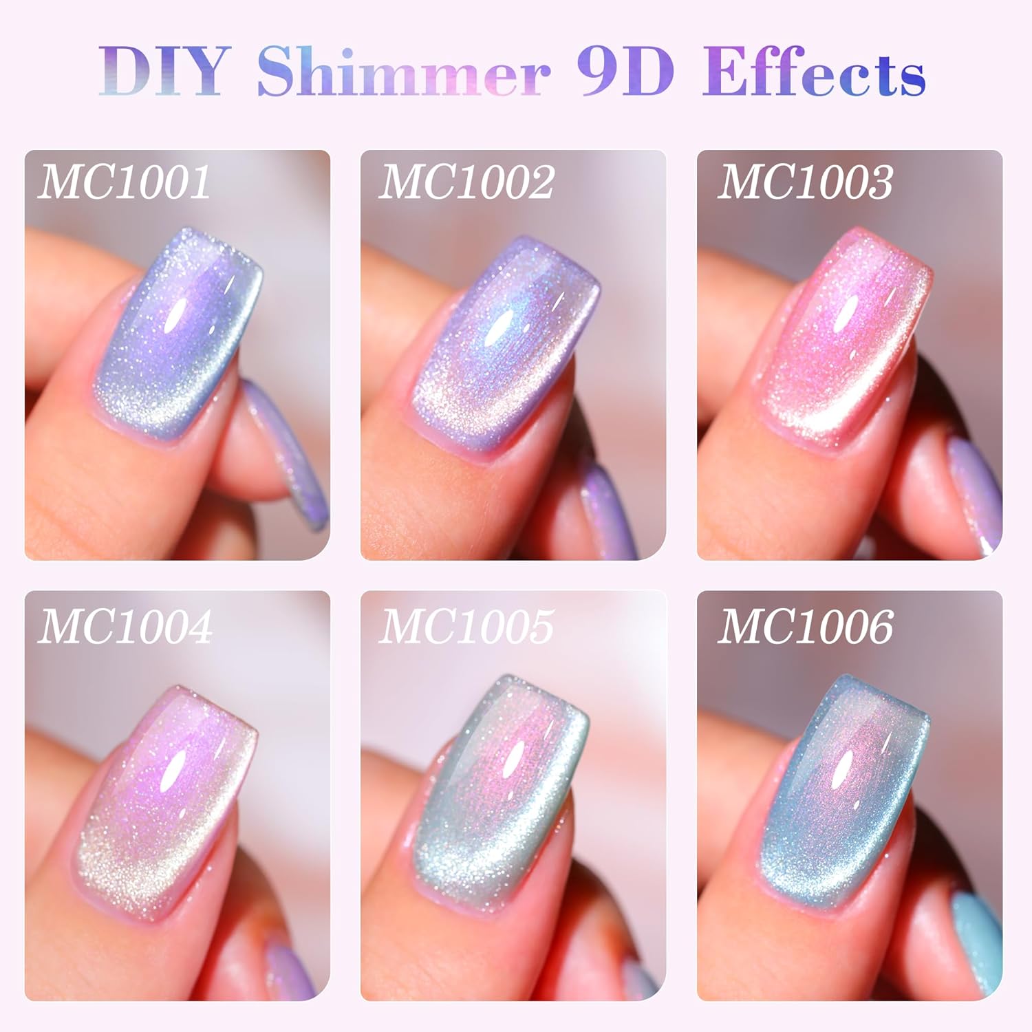 Double Rhythm 6 Colors Cat Eye Gel Polish Set Shimmer Glitter with Magnet Holographic Reflective Magnetic UV Nail Art Kit (6-Kit 11)-Velvo Beauty