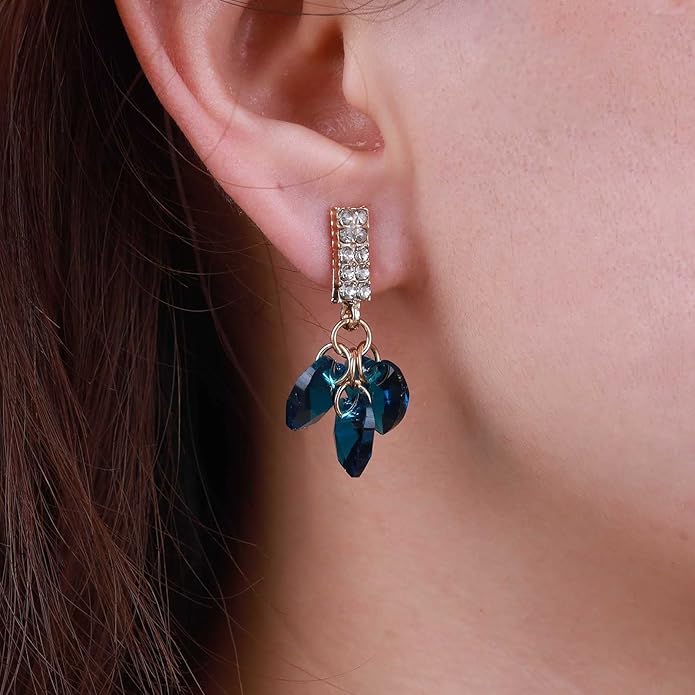 Boho Sapphire Tassel Earrings Blue Crystal Heart Earrings Gold Cz Bar Stud Earrings Blue Cz Heart Drop Earrings Blue Rhinestone Earrings Jewelry for Women-Velvo Beauty