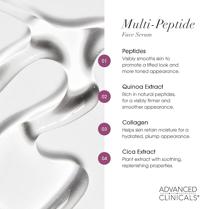 Advanced Clinicals Multi Peptides Serum For Face | Visible Anti Aging Hydrating Collagen Peptide Facial Serum With Vitamin E Helps Improve Look Of Wrinkles, Puffiness, & Uneven Skin Tone, 1.75 Fl Oz-Velvo Beauty