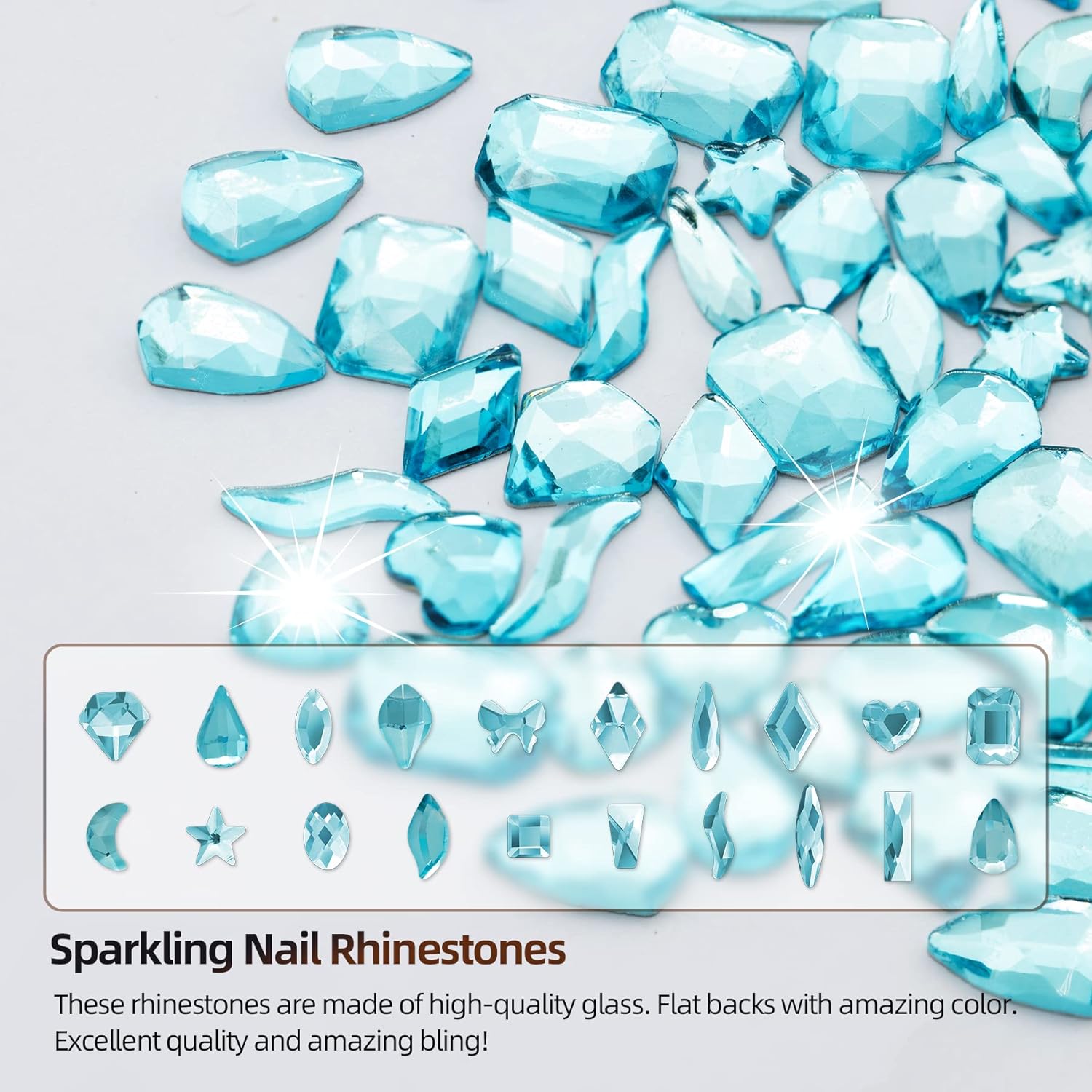 Nail Rhinestones Kit, Nail Art Decorations with Wax Pencil Flat AB Rhinestones Kit DIY Crafts Gemstones for Nail, Shoes, Clothes, Jewels (600 Aquamarine Diamonds + 2500 Flat Rhinestones)…-Velvo Beauty