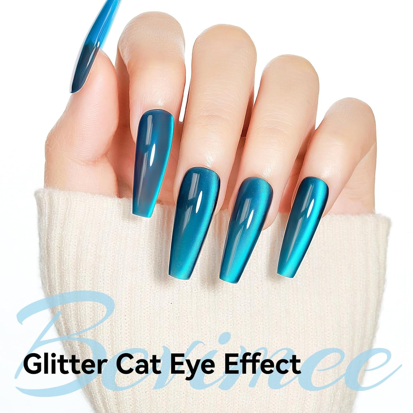 Cat Eye Gel Nail Polish, Sea Blue Jelly Glass Magnetic Nail Polish Magic Holographic Effect, Glitter UV Gel Sparkle Crystal Color for Nail Salon DIY At Home-Velvo Beauty