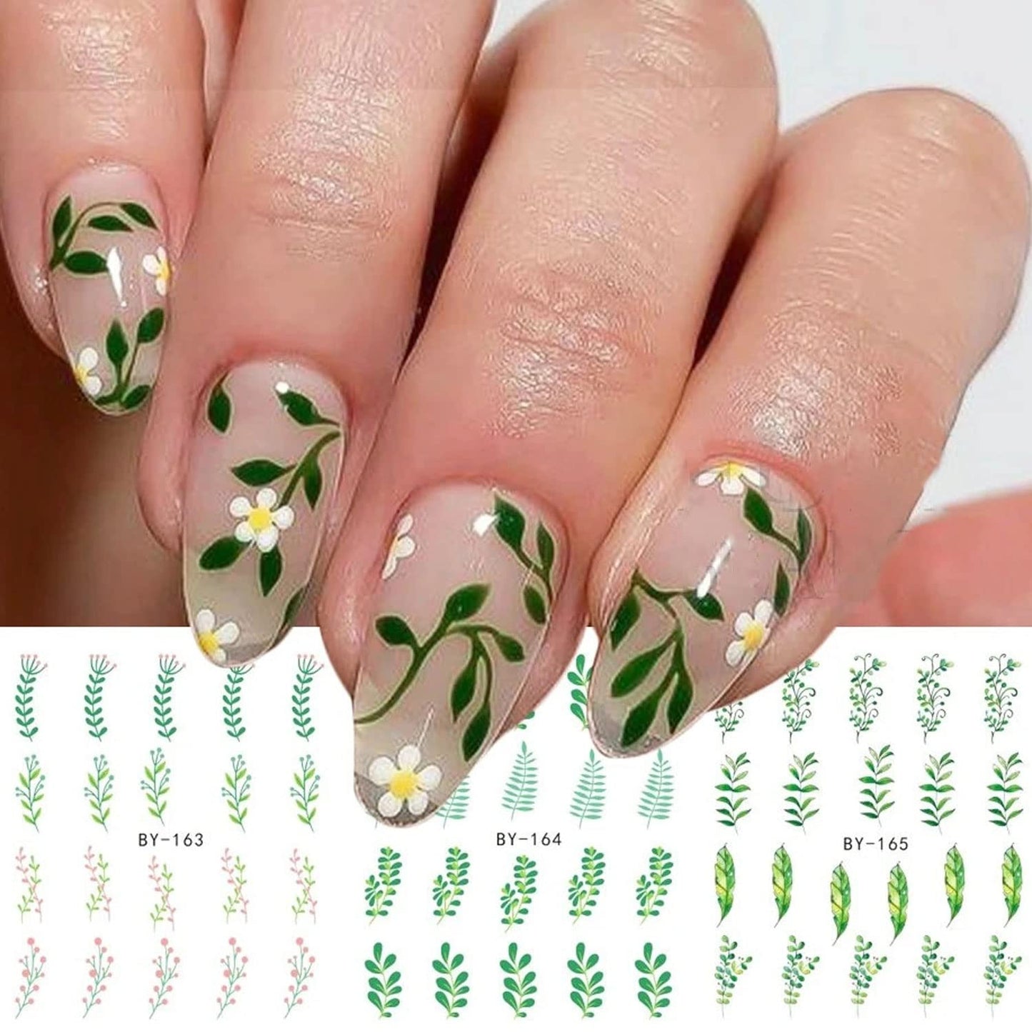 Summer Nail Art Sticker Water Transfer Decal Green Blue Floral Flower Design for Acrylic Nails - Manicure Supplies 12 Sheets (Green)-Velvo Beauty