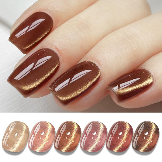 Double Rhythm 6 Colors Cat Eye Gel Polish Set Shimmer Glitter with Magnet Holographic Reflective Magnetic UV Nail Art Kit (6-Kit 42)-Velvo Beauty