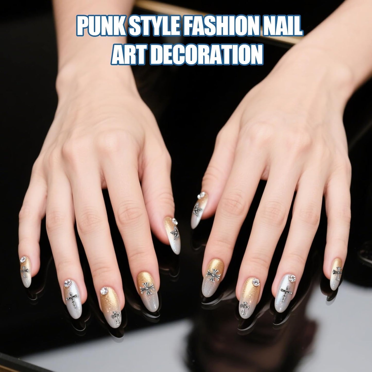 Artdone Nail Art Studs Kit, 3D Silver Cross Nail Charms and Star Gems Bulk Nail Jewels Shiny Crosses for DIY Professional Manicures Decoration-Velvo Beauty