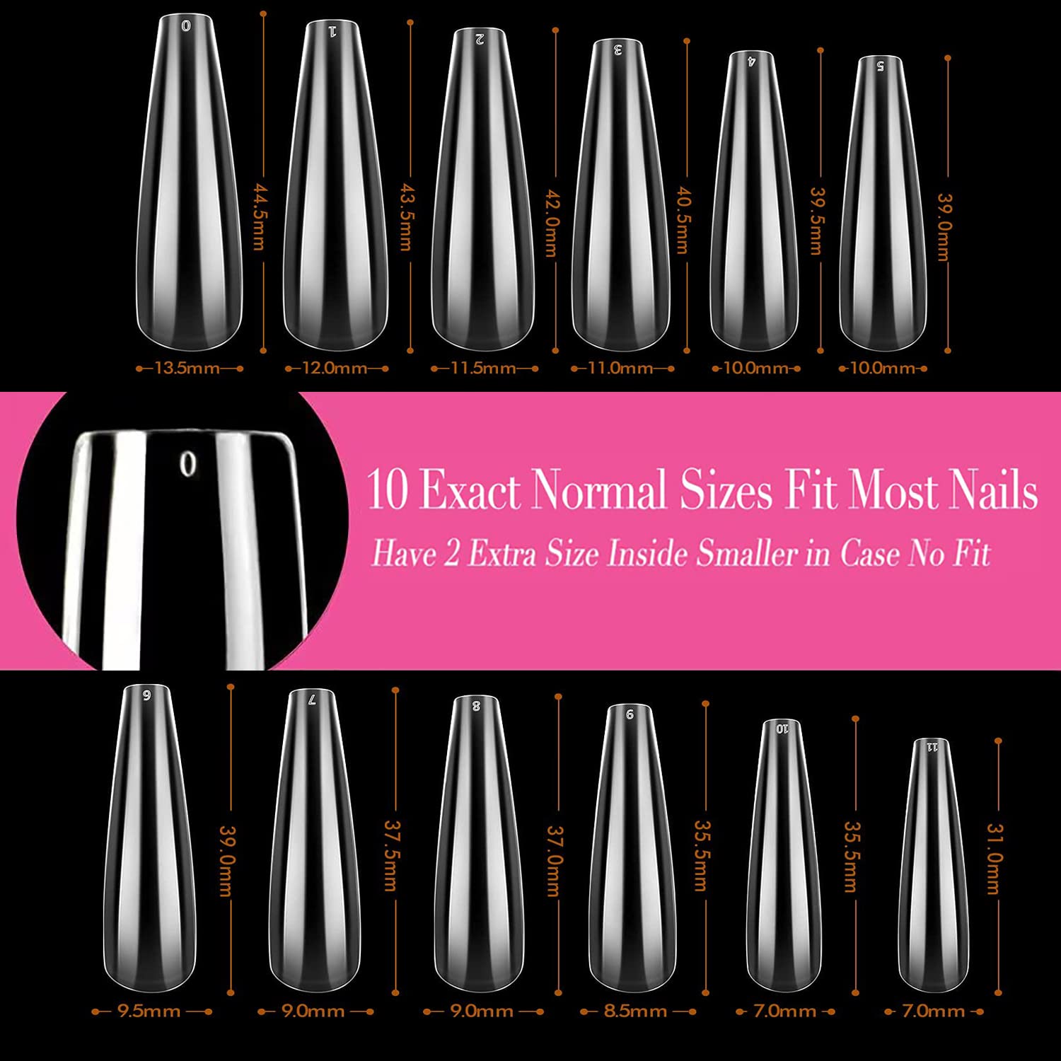 UNA GELLA XXL Coffin Nails Tips Full Cover 216pcs Extra Long Coffin Nail Tips No C Curve Clear Coffin Ballerina Nail Tips False Fake Acrylic Nails for Nail Extensions DIY Art Salon-Velvo Beauty