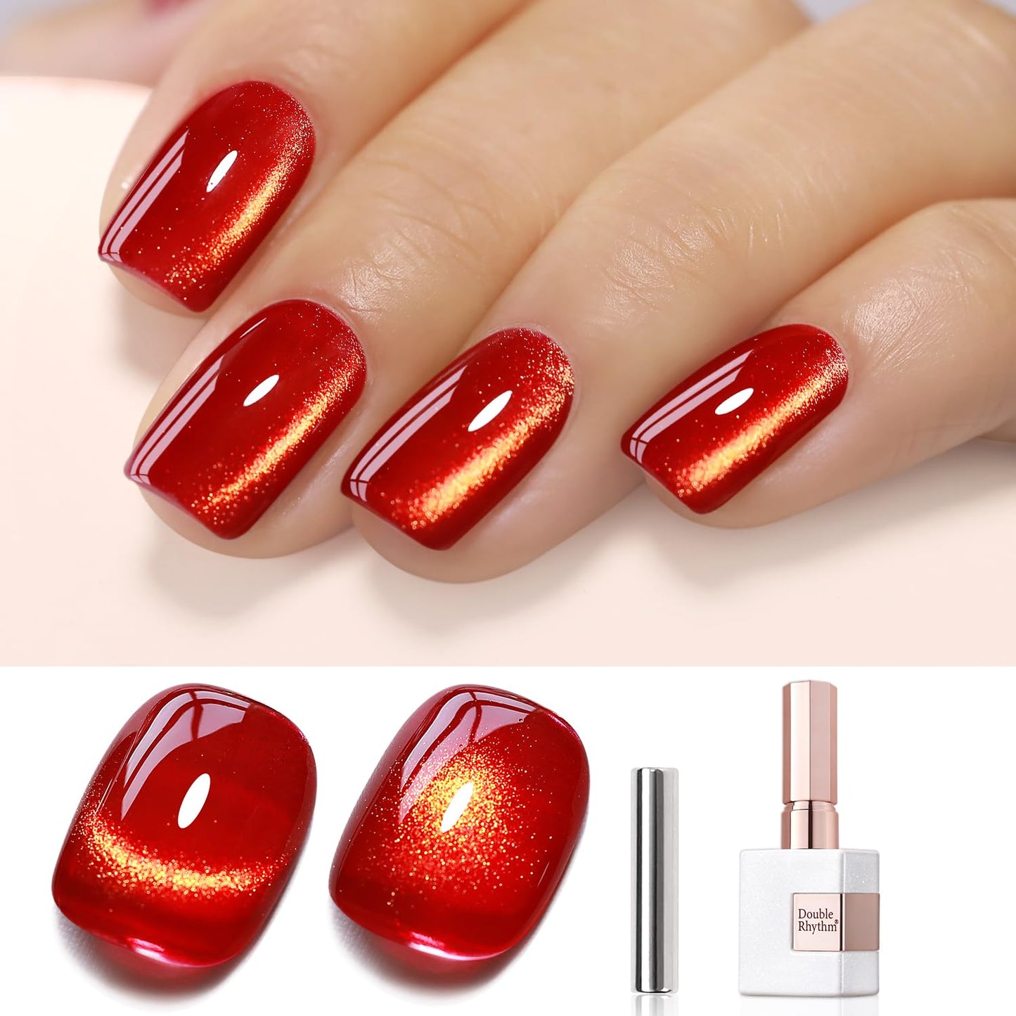Double Rhythm Cat Eye Gel Polish with Magnet 15ML Ice Glass Holographic Glitter Shimmer Translucent Sheer Color Salon Soak Off Magnetic at Home (Blood Red-MC1145)-Velvo Beauty