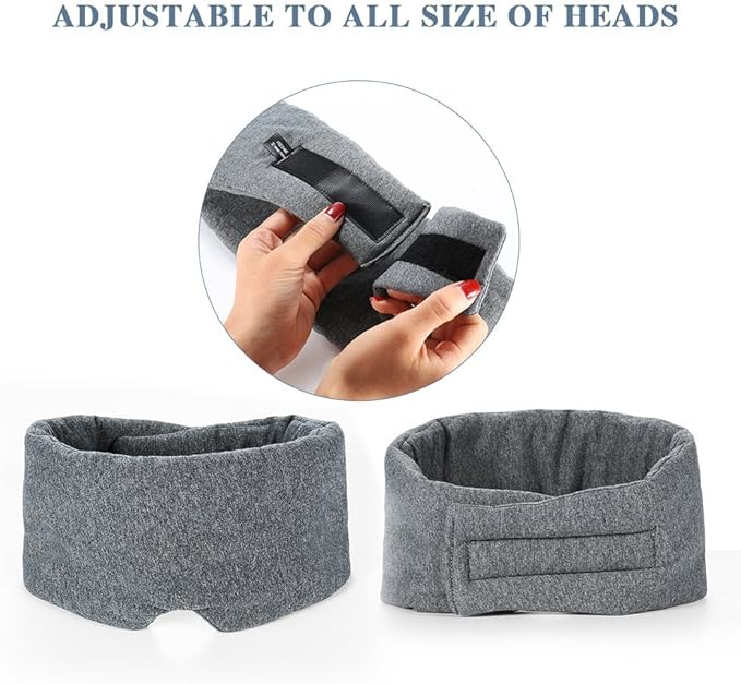 FRESHME Cotton Sleep Eye Mask for Women Men - 100% Blocking Light Travel Blindfold, Soft Zero Pressure Grey Eyes Cover with Adjustable Velcro Strap for Side Sleeper Night Sleeping, Work Nap and Yoga-Velvo Beauty