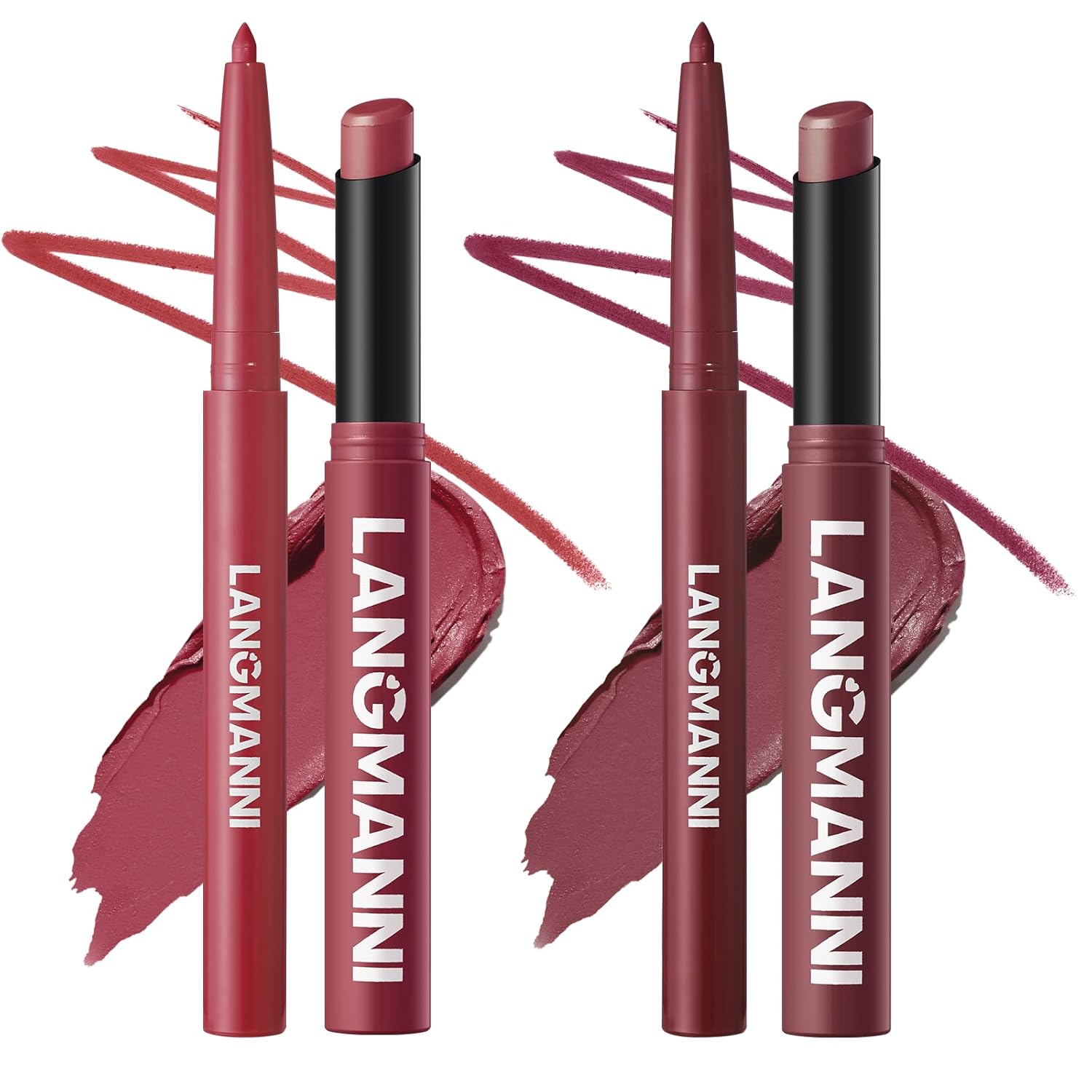 Jolilab 4Pcs Lip Set: 2 Colors Lip Liner+2 Colors Lipstick, Matte/Creamy,Smooth Creamy Texture,Long-Lasting,Bold/Nude Shades for Daily/Party, Vegan, Gift for Makeup Lovers.(#11+12)-Velvo Beauty