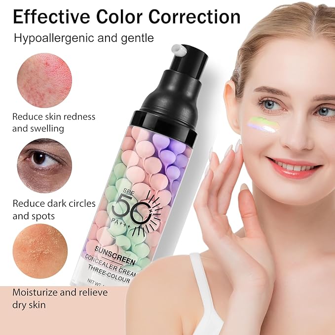 3 In 1Primer for Face Before Makeup,Sunscreen Isolation Cream, SPF 50, One Step Color Corrector Face Primer, Blurs Imperfections Oil Control & Moisturizing Skin Tone Correcting,Radiance Skin-Velvo Beauty