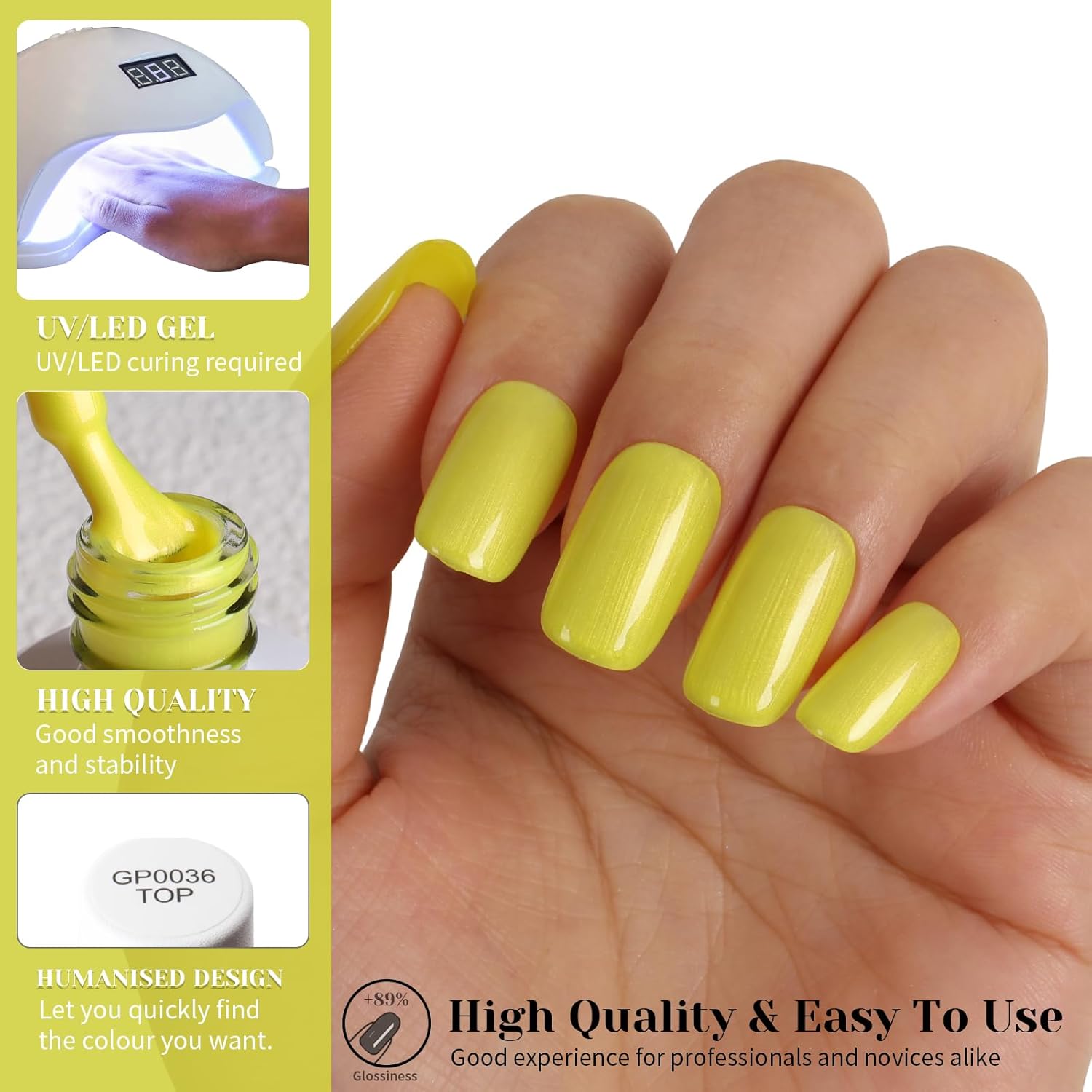 Lemon Yellow Pearl Gel Nail Polish,15ml UV/LED Lamp Soak Off Sparkly Shimmer Yellow Chrome Gel Polish for Manicure Salon or DIY Nail Art at Home- GP0095-Velvo Beauty