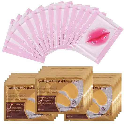 Lip Masks Sheet Moisturizing Crystal Collagen Gold Under Eye Mask Gel Anti-Aging Eye Patches Dark Circle Remover 30 Packs with Box,Gold-Velvo Beauty
