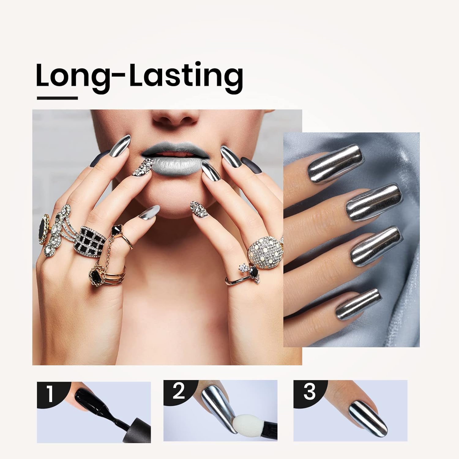 beetles Gel Polish Sliver Chrome Nail Powder, Mirror Metallic Effect Premium Salon Nail Glitter Manicure Pigments for Nail Art Design, 0.04oz/1g-Velvo Beauty