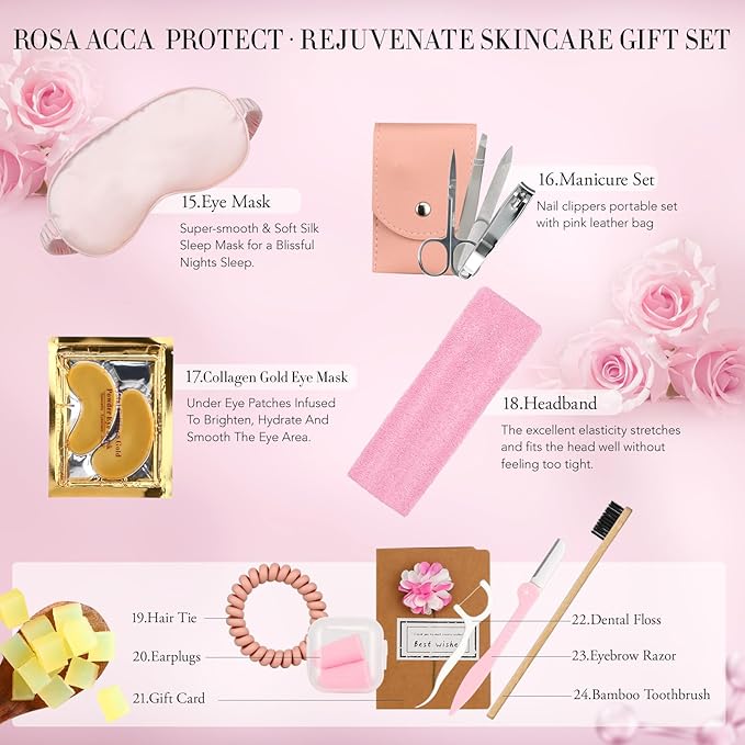 Mother's Day Gift, Spa Gifts 28pcs Rose Facial Skin Care Set for Women, Face Cream, Bath Oil, Serum, Shower Accessories - Bath and Body & Facial Kit - Birthday, Christmas, Valentine's, Bridal Shower-Velvo Beauty