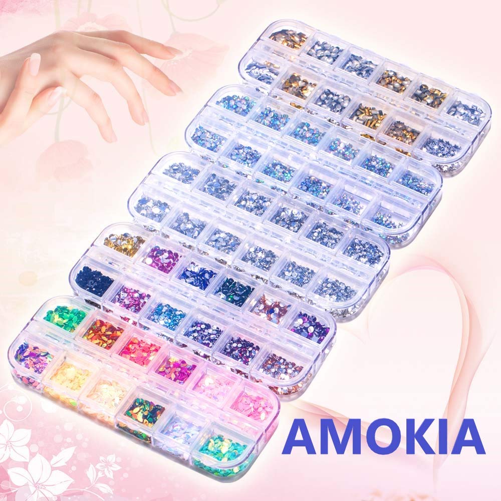 6400pcs Nail Art Rhinestones, Nail Crystal Gems Nail Diamonds, Gold Silver Nail Studs Colorful Nail Sequins & Rhinestones for Nails Kit with Tweezers and Wax Pen for Nail Art Supplies Accessories-Velvo Beauty