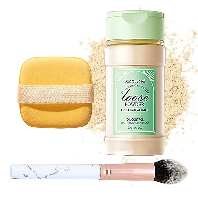 Lightweight Setting Powder,Waterproof Oil Control Translucent Face Powder,Smooth Long Lasting Matte Finish Loose Powder with Face Makeup Brush & Powder Puff（Natural Color）-Velvo Beauty
