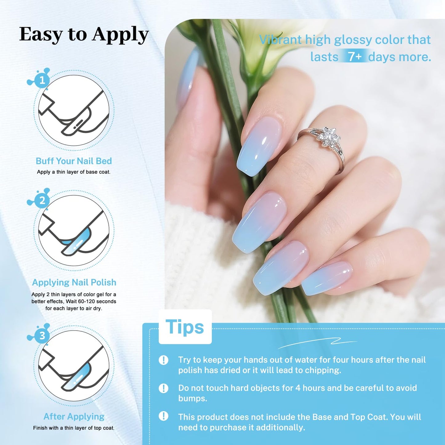 16.5ml Jelly Baby Blue Nail Polish Large Volume Quick Dry Nail Polish, Long Lasting Shine, Fingernail Toenail Nail Art DIY Home Travel Nail Art Gift-Velvo Beauty