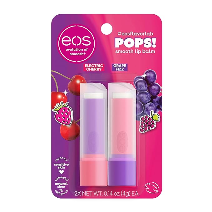 eos FlavorLab Pops! Lip Balm- Electric Cherry & Grape Fizz, Limited-Edition, 0.14 oz, 2-Pack-Velvo Beauty