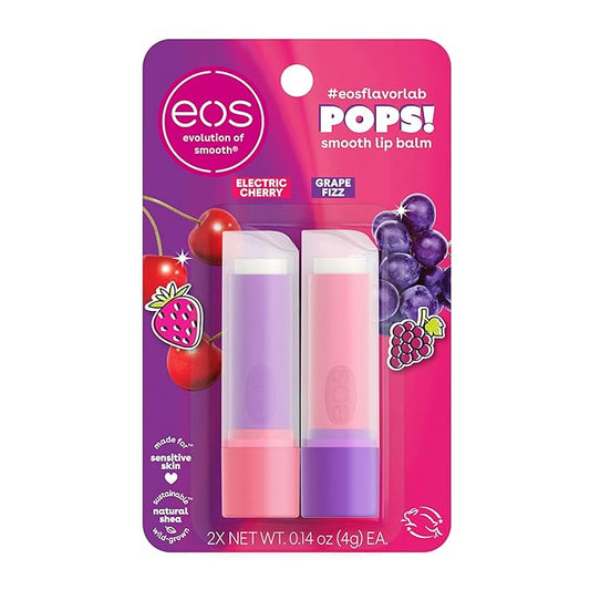 eos FlavorLab Pops! Lip Balm- Electric Cherry & Grape Fizz, Limited-Edition, 0.14 oz, 2-Pack-Velvo Beauty