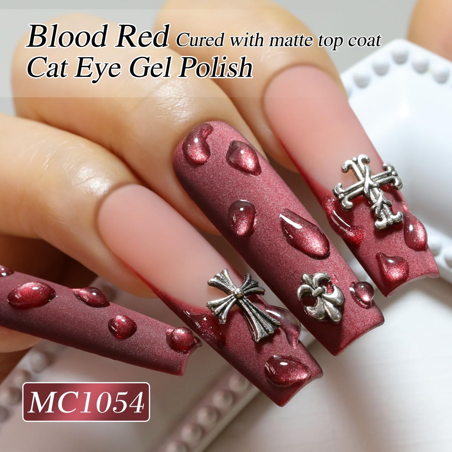 Double Rhythm Jelly Glass Cat Eye Gel Polish with Magnet 15ML Holographic Glitter Shimmer Translucent Sheer Color Magnetic Nail Polish Salon DIY at Home (Dark Red-MC1054)-Velvo Beauty