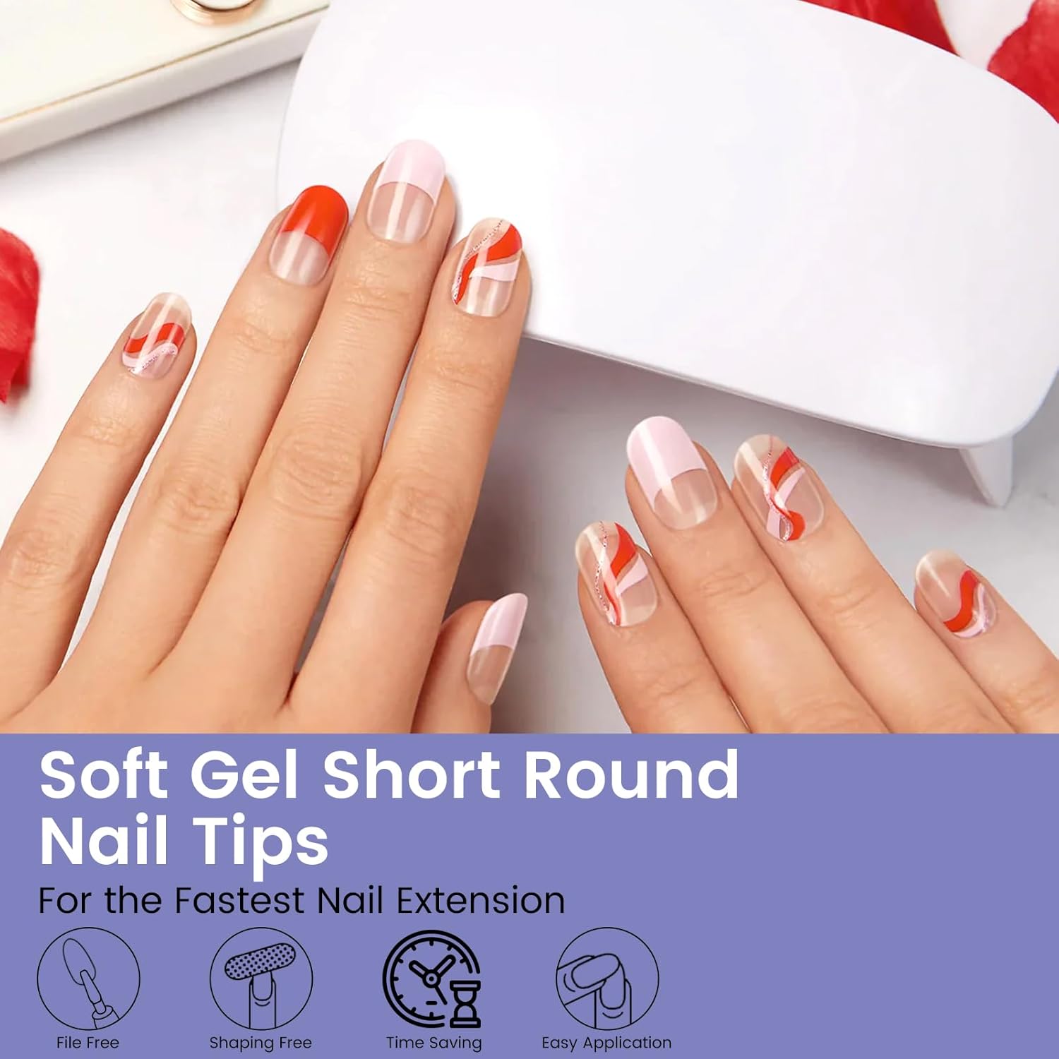 Short Oval Round Nail Tips, 240PCS Soft Gel Pre-shaped Half Matte Short Round Gel Nail Tips, 12 Sizes Full Cover Acrylic Press on Fake Nails for Nail Extension Art DIY Nail Salon-Velvo Beauty