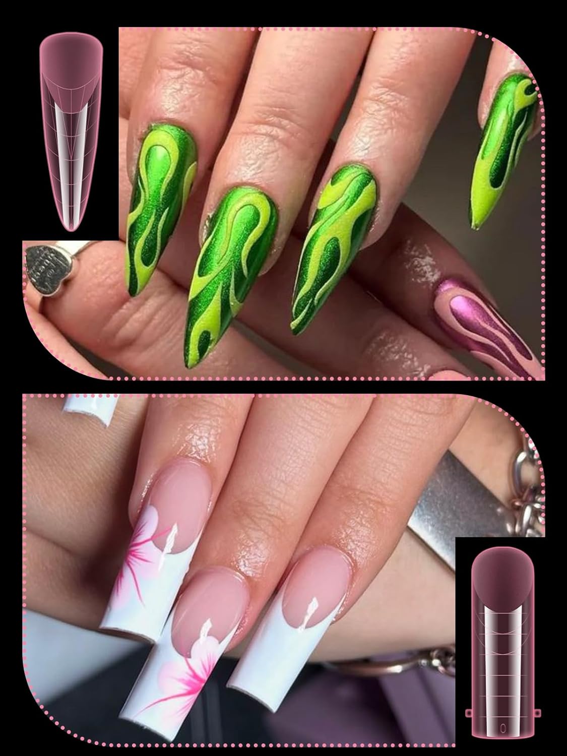 EBANKU Pink Dual Nail Forms, Full Cover Nail Mold Tips Acrylic Nail Extension Tools Scale for Poly Gel Nail Art Salon Nails Design, 96PCS-Velvo Beauty