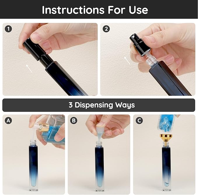 Segbeauty Travel Perfume Bottle, 5 Pack of 10ML Empty Refillable Glass Atomizer, Portable Cologne Dispenser Spray Bottle Travel Size Sample Bottles Sprayer Making Kit Gradient Blue-Velvo Beauty