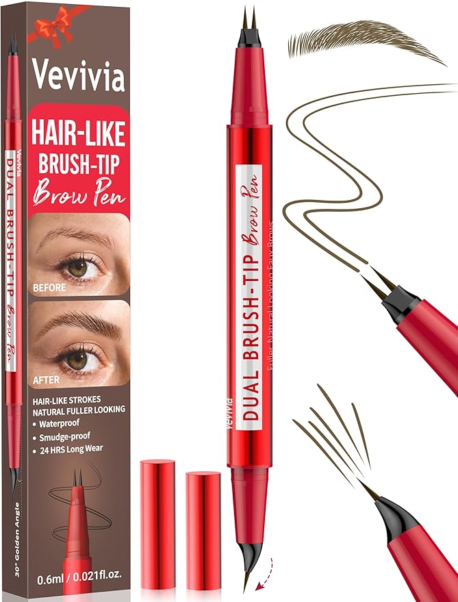 Vevivia Eyebrow Pencils for Women - Eyebrow Pen with Dual-Brush-Tip & Curved Tip for Natural Fuller-Looking Brows, Precise Hair-Like Strokes for All Brow Types, Last All-Day Brow Makeup, Brown-Velvo Beauty