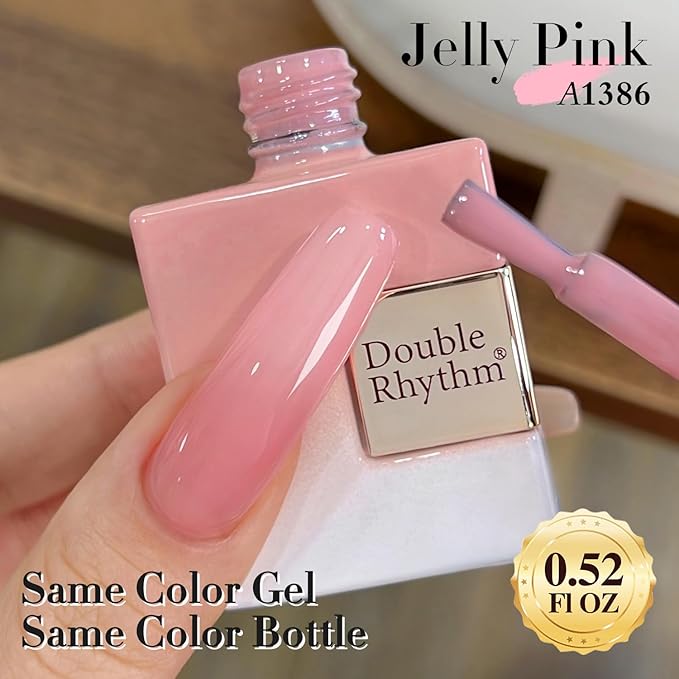 Double Rhythm Gel Polish Translucent Sheer Neutral Natural Light Milky Same Color Same Bottle 15ML Jelly Polish Art DIY at Home (Sheer Pink-A1386)-Velvo Beauty