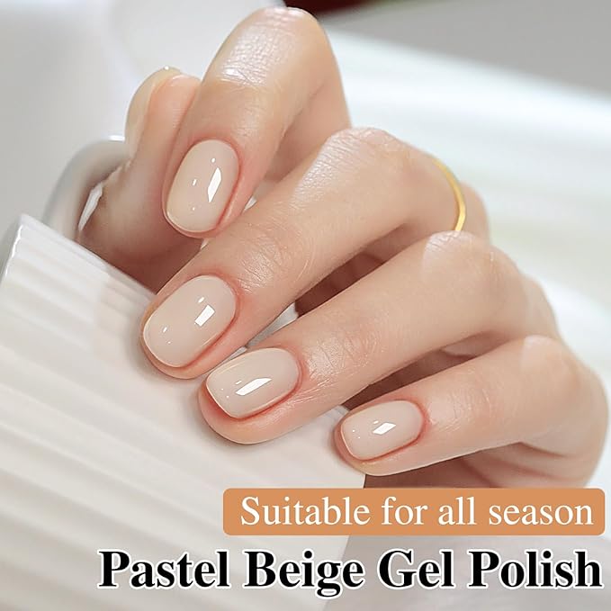 Double Rhythm 0.50 OZ Translucent Gel Polish Same Color Same Bottle Sheer Pastel Neutral Natural Milky 15 ML Jelly UV Nail Art DIY at Home (Beige-A1621)-Velvo Beauty
