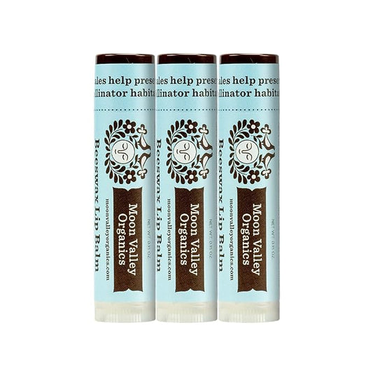 Moon Valley Organics Beeswax Lip Balm for Moisturizing Lips and Cuticles (COOL MINT VANILLA, 3-Pack)-Velvo Beauty