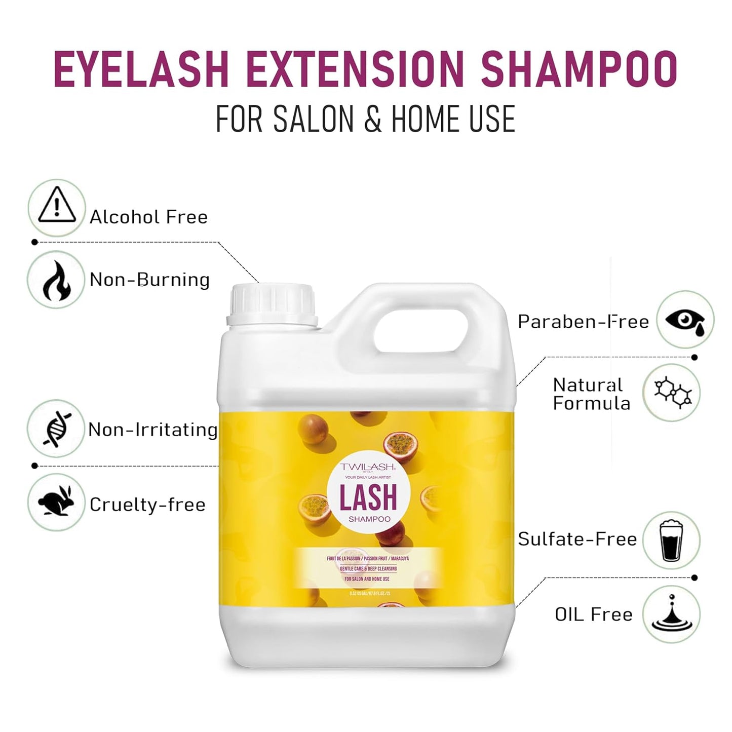 Lash Shampoo Bulk, Eyelash Cleanser for Extensions 2 Liters, Non-irritating or Burning Eyelid Foaming Cleanser for Professional Salon and Home Use (Passion Fruit-2L)-Velvo Beauty