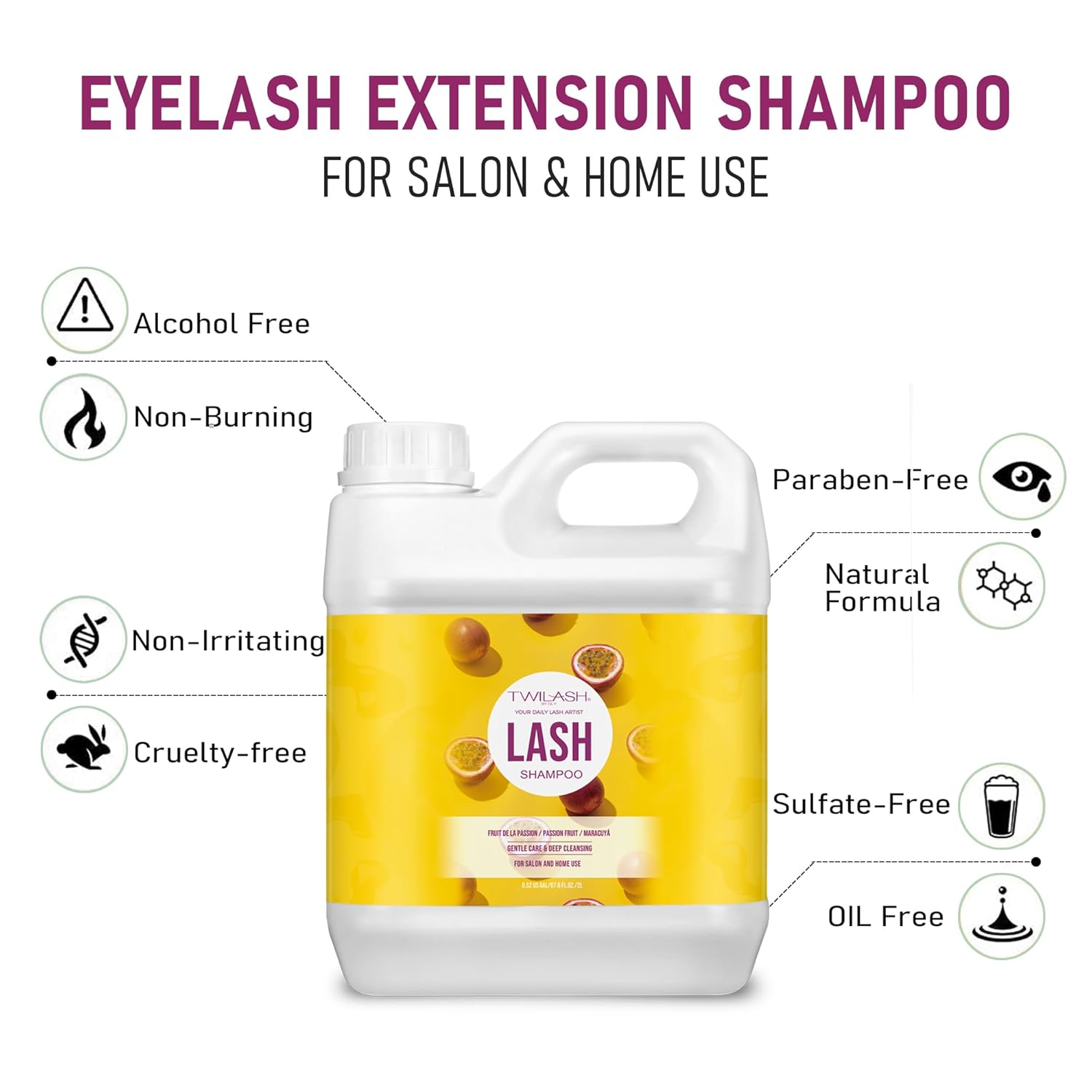 Lash Shampoo Bulk, Eyelash Cleanser for Extensions 2 Liters, Non-irritating or Burning Eyelid Foaming Cleanser for Professional Salon and Home Use (Passion Fruit-2L)-Velvo Beauty