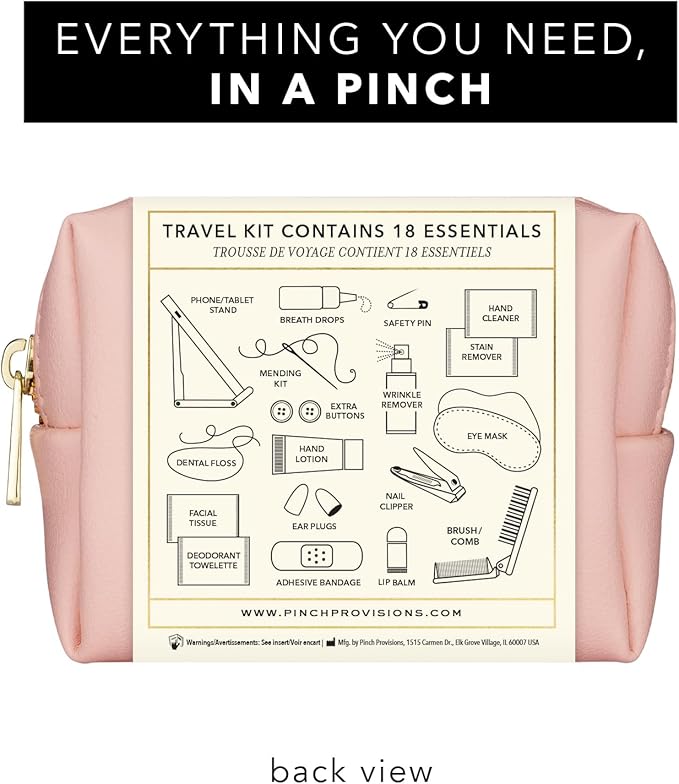 Pinch Provisions Travel Kit, includes 18 Must-Have Emergency Essential Items for Travelling, Ideal Road Trip or Airport Gift for Friends, Family & Peers, Portable Pouch-Velvo Beauty