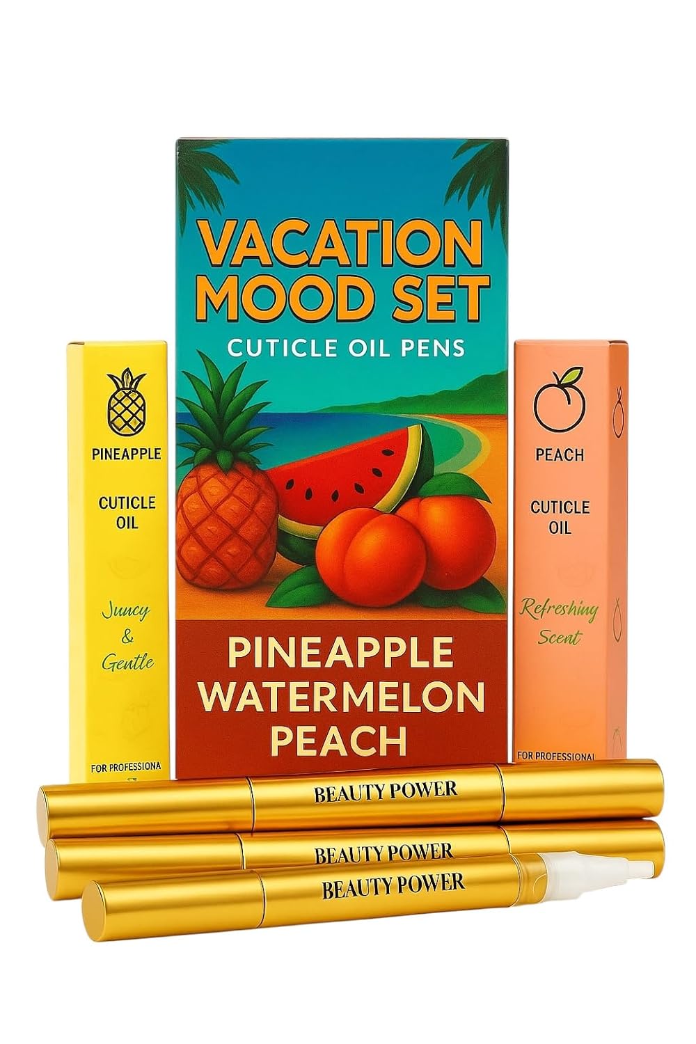Cuticle Oil Pen Vacation Mood Set of 3 - Pineapple, Peach, Watermelon Scents-Velvo Beauty