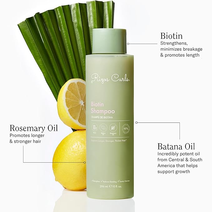 Rizos Curls Biotin Shampoo Gently Cleanse, Strengthen & Nourish Hair with Biotin & Rosemary Oil Reduces Shedding for Fuller, Healthier Hair For all Hair Types Sulfate & Paraben Free-Velvo Beauty